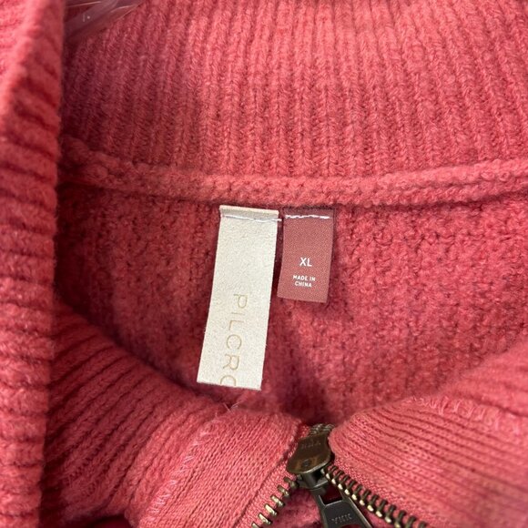 Pilcro Anthropologie Womens Salmon Pink Hooded Quarter Zip Waffle Knit Sweater - Picture 9 of 11